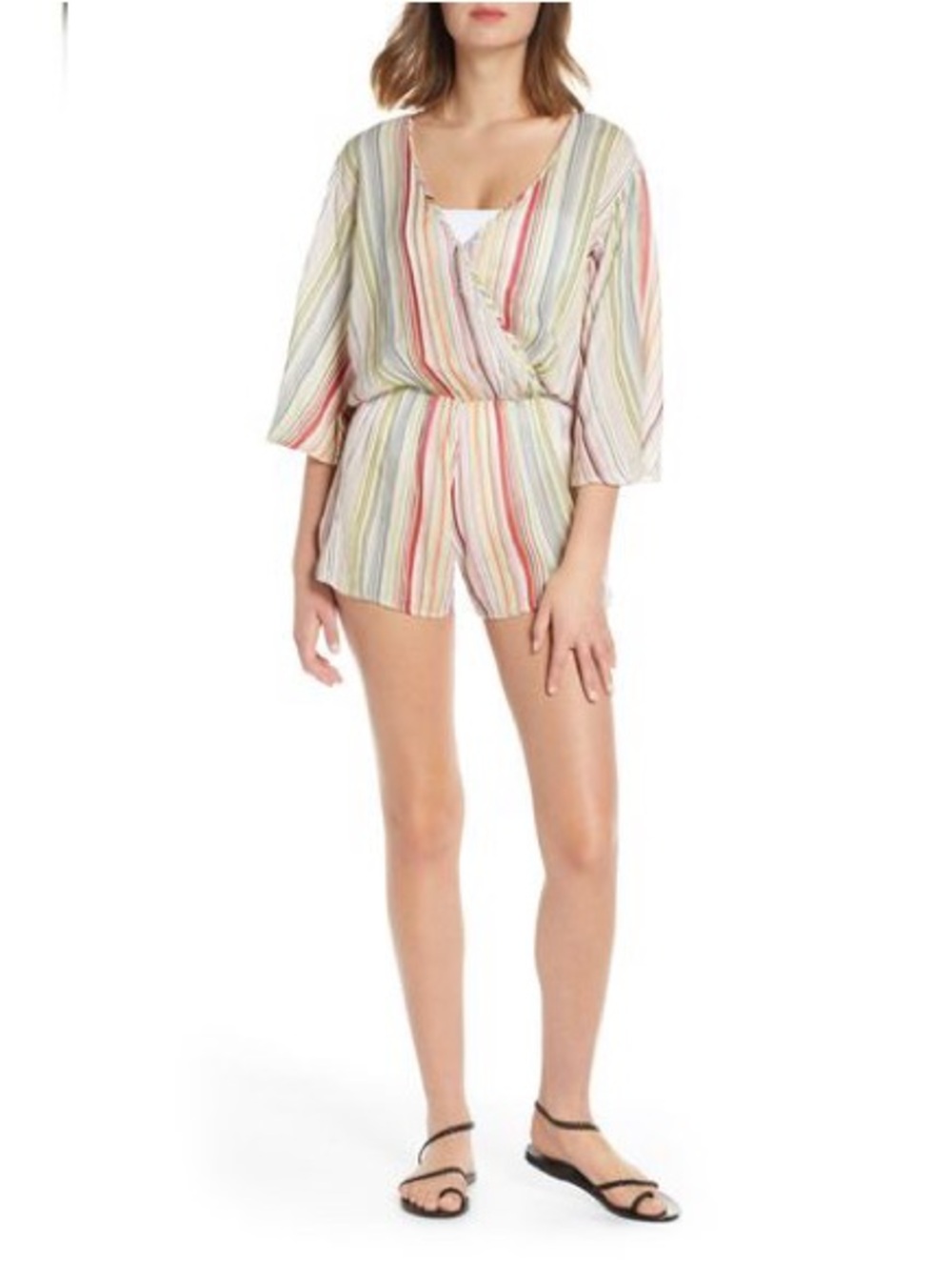 Elan Jennifer Multi Striped V-Neck Tie-Waist Romper